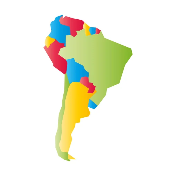 南アメリカの非常に単純な地理的政治地図。単純な幾何学的ベクトル図 — ストックベクタ