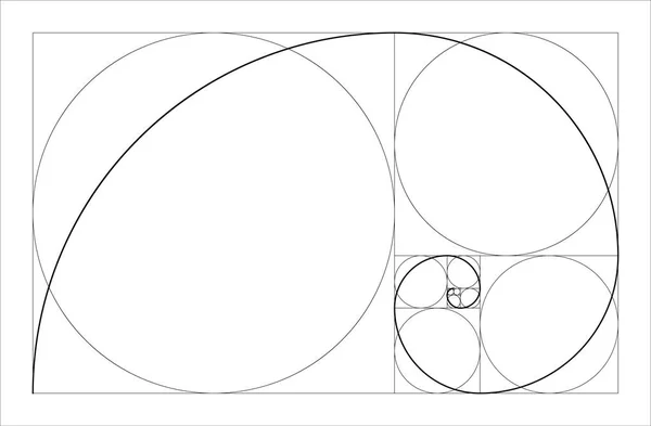 Złote proporcje geometryczne koncepcja. Spirala Fibonacciego. Ilustracja wektorowa. — Wektor stockowy