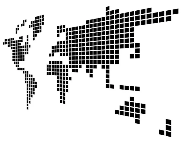A világ Pixelizált térképe. Oldalnézetből. Fekete vektortérkép — Stock Vector