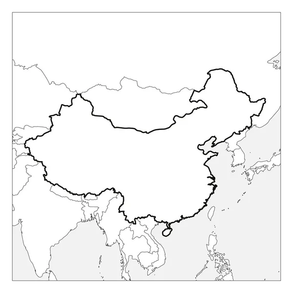Karta över Kina svart tjock kontur markerad med grannländer — Stock vektor