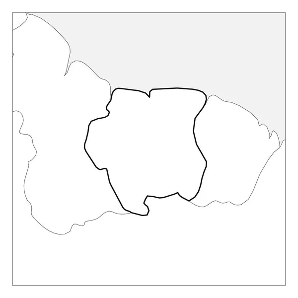 Kaart van Suriname zwarte dikke contouren gemarkeerd met buurlanden — Stockvector