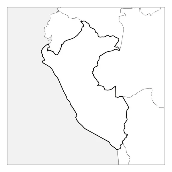 Mapa peruánské černé siluety zvýrazněná sousedními zeměmi — Stockový vektor