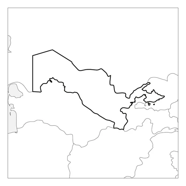 Karta över Uzbekistan svart tjock kontur belyst med grannländerna — Stock vektor