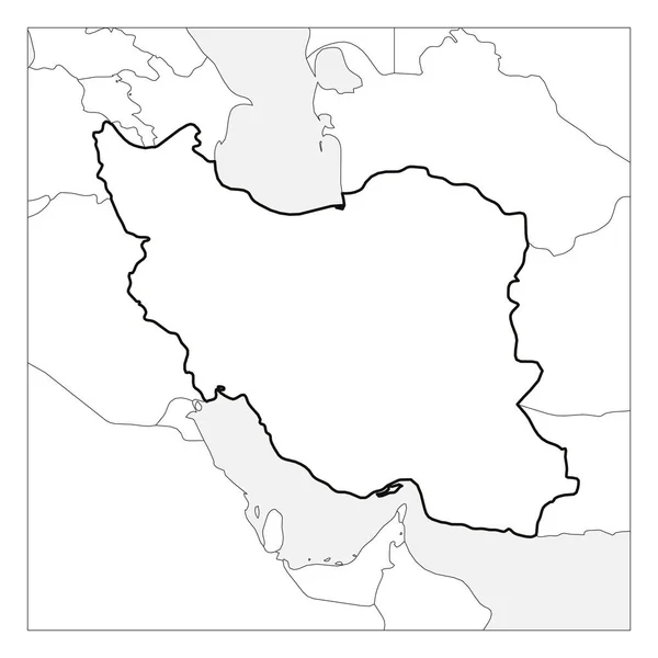 Mapa de Irán contorno grueso negro resaltado con los países vecinos — Vector de stock