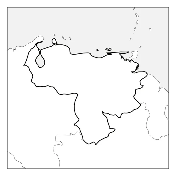 Mapa da Venezuela contorno grosso preto destacado com países vizinhos — Vetor de Stock