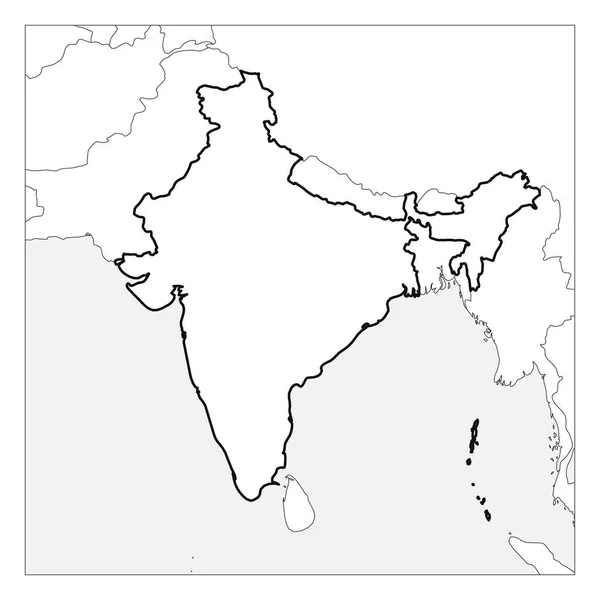 Mapa de India contorno grueso negro resaltado con los países vecinos — Vector de stock