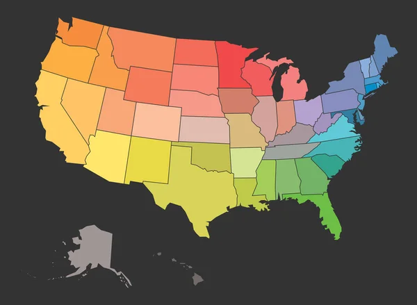アメリカのブランクマップ、虹のスペクトルの色 — ストックベクタ