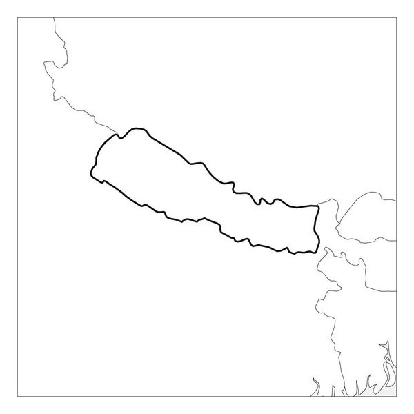 Карта Непала черная толстая очертания выделена с соседними странами — стоковый вектор