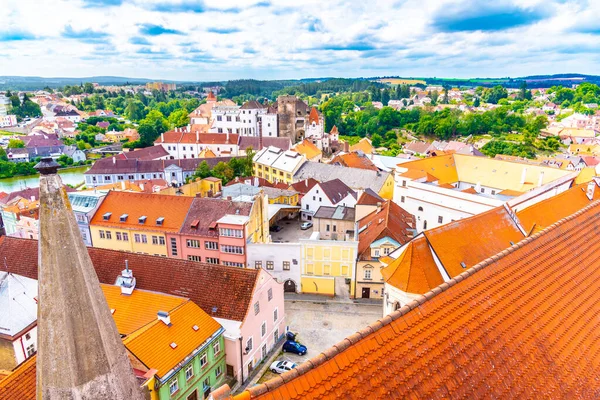 チェコ共和国の教会塔からのJinrichuv Hradecの空中写真 — ストック写真
