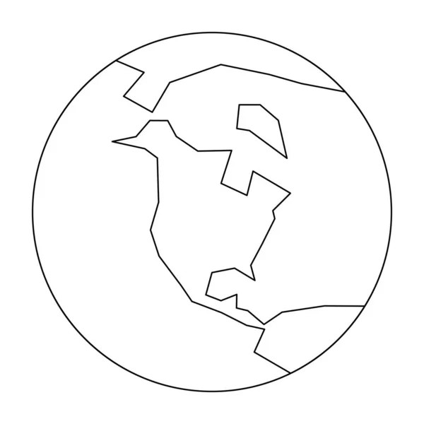 Zjednodušený obrys Země s mapou světa zaměřenou na Severní Ameriku. Vektorová ilustrace — Stockový vektor