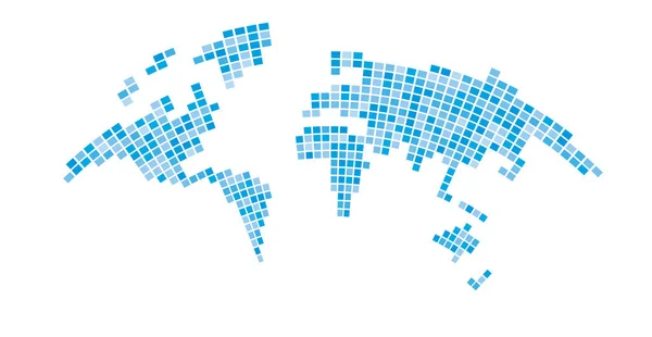 Pixelachtige kaart van de wereld uitpuilend op witte achtergrond — Stockvector