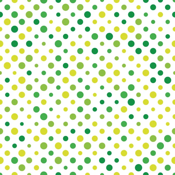 Seamless polka dot pattern. Green dots in random sizes on white background. Vector illustration — Stock Vector