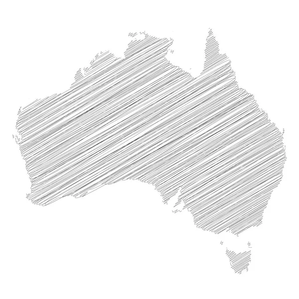 Australia - matita scarabocchiare schizzo silhouette mappa della zona di campagna con ombra caduta. Semplice illustrazione vettoriale piatta — Vettoriale Stock