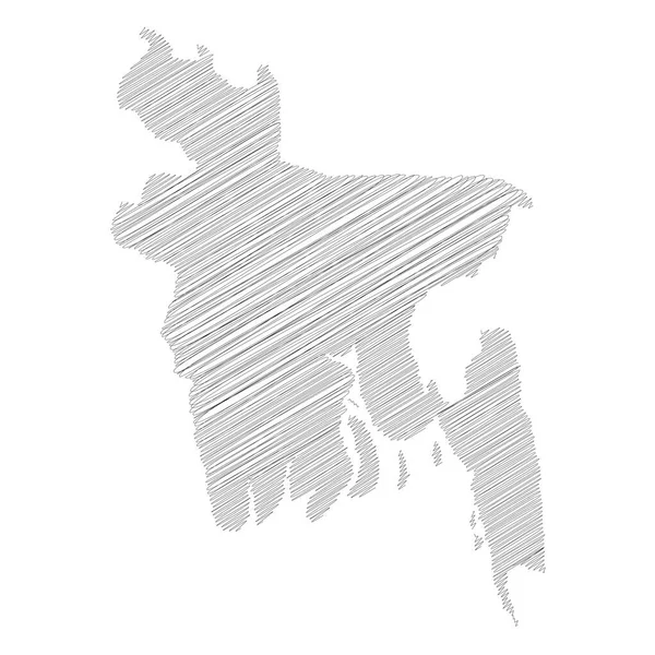 Bangladesh: mapa de silueta de bocetos de garabatos a lápiz de la zona rural con sombra caída. Ilustración simple vector plano — Vector de stock