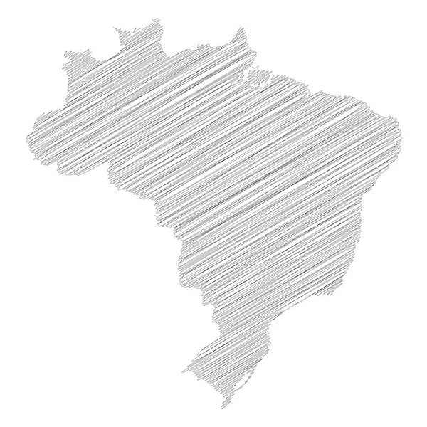 Brasil - lápis rabiscar esboço mapa silhueta da área do país com sombra solta. Ilustração simples do vetor plano —  Vetores de Stock