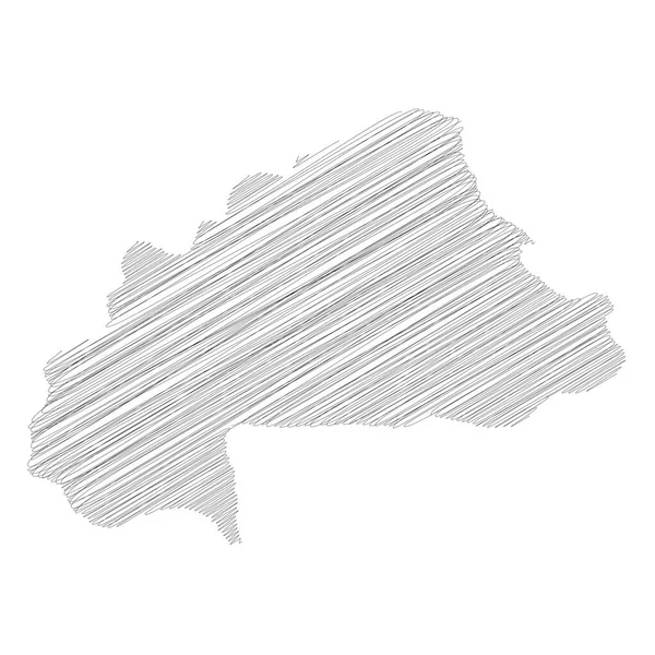 Μπουρκίνα Φάσο - μολύβι scribble σκίτσο σιλουέτα χάρτη της περιοχής της χώρας με ρίψη σκιά. Απλή επίπεδη διανυσματική απεικόνιση — Διανυσματικό Αρχείο