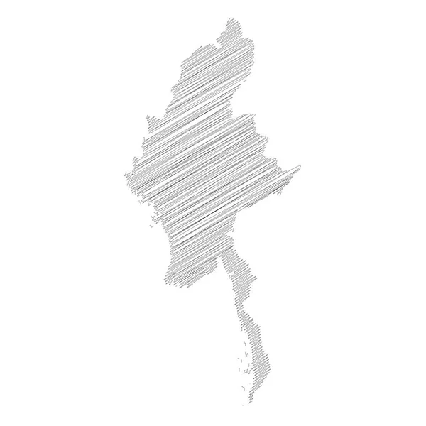 Birmanie, Myanmar - croquis au crayon de la silhouette de la zone du pays avec ombre portée. Illustration vectorielle plate simple — Image vectorielle