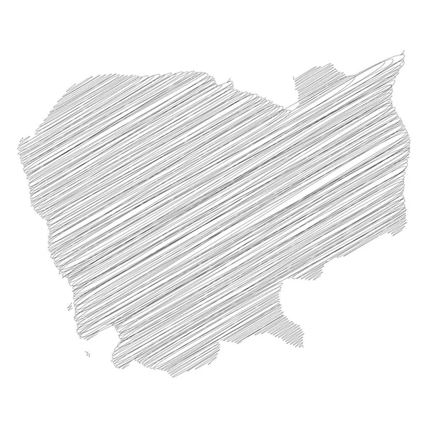 Kambodża - ołówek bazgroły szkic sylwetka mapa kraju z opuszczonym cieniem. Prosta płaska ilustracja wektora — Wektor stockowy