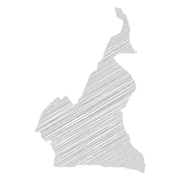 Καμερούν - μολύβι scribble σκίτσο σιλουέτα χάρτη της περιοχής της χώρας με ρίψη σκιά. Απλή επίπεδη διανυσματική απεικόνιση — Διανυσματικό Αρχείο
