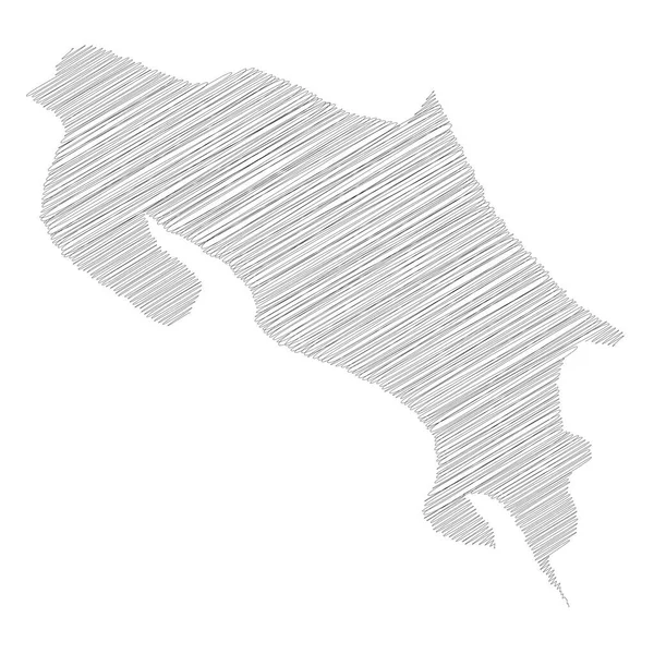 Κόστα Ρίκα - μολύβι scribble σκίτσο σιλουέτα χάρτη της περιοχής της χώρας με ρίψη σκιά. Απλή επίπεδη διανυσματική απεικόνιση — Διανυσματικό Αρχείο