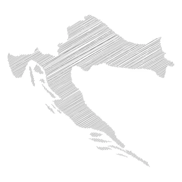 Croácia - lápis rabiscar esboço mapa silhueta da área do país com sombra caiu. Ilustração simples do vetor plano —  Vetores de Stock