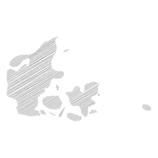 Δανία - μολύβι scribble σκίτσο σιλουέτα χάρτη της περιοχής της χώρας με ρίψη σκιά. Απλή επίπεδη διανυσματική απεικόνιση — Διανυσματικό Αρχείο