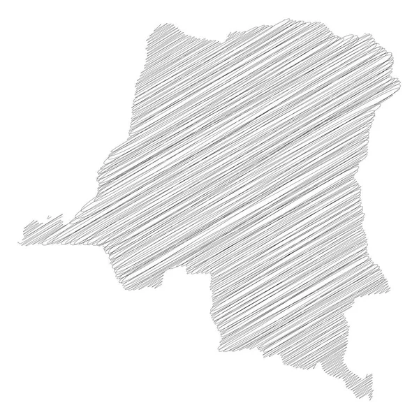 República Democrática do Congo - lápis rabiscar esboço mapa silhueta da área do país com sombra caiu. Ilustração simples do vetor plano —  Vetores de Stock