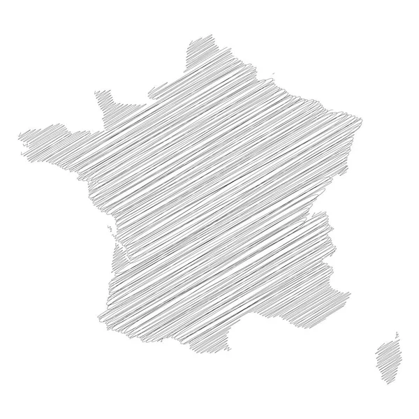 França - desenho de rabiscos a lápis mapa de silhueta de área rural com sombra caída. Ilustração simples do vetor plano — Vetor de Stock