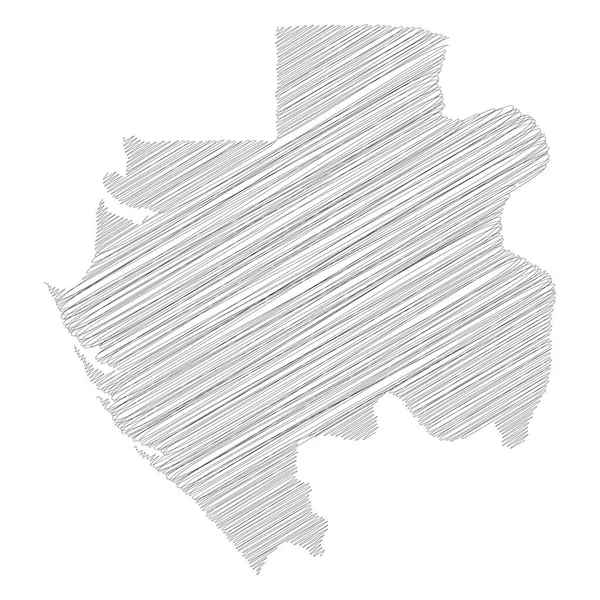 Gabão - mapa de silhueta de esboço de rabiscos de lápis de área rural com sombra caída. Ilustração simples do vetor plano — Vetor de Stock