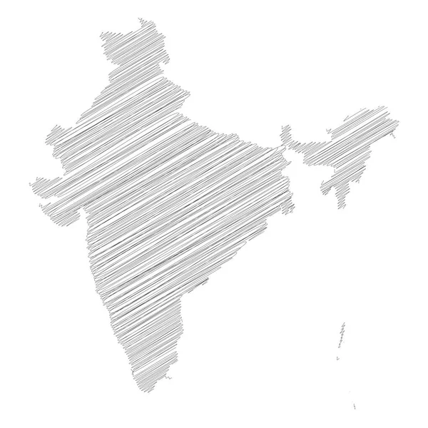 Indie - ołówek bazgroły szkic sylwetka mapa kraju z opuszczonym cieniem. Prosta płaska ilustracja wektora — Wektor stockowy