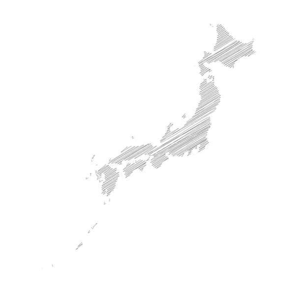 Jepang - Peta siluet sketsa pensil dari wilayah negara dengan bayangan yang jatuh. Ilustrasi vektor rata sederhana - Stok Vektor