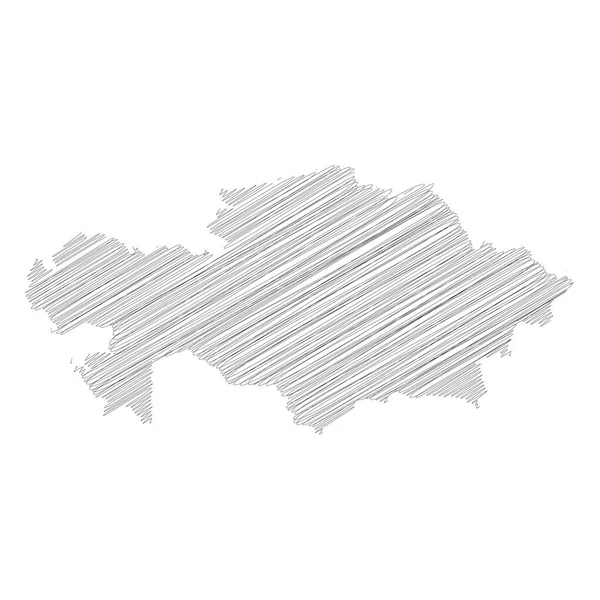 Kazachstan - ołówek bazgroły szkic sylwetka mapa wsi z opuszczonym cieniem. Prosta płaska ilustracja wektora — Wektor stockowy