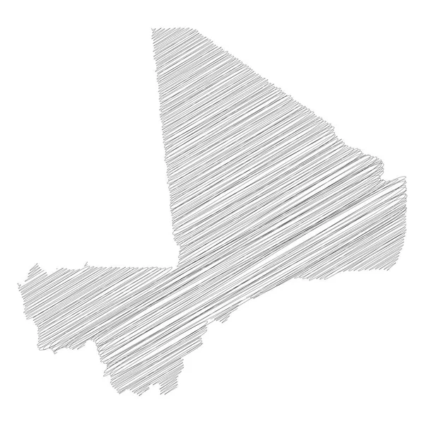 Mali - Bleistiftkritzelskizze Silhouette Karte des Landes mit fallendem Schatten. Einfache flache Vektorabbildung — Stockvektor