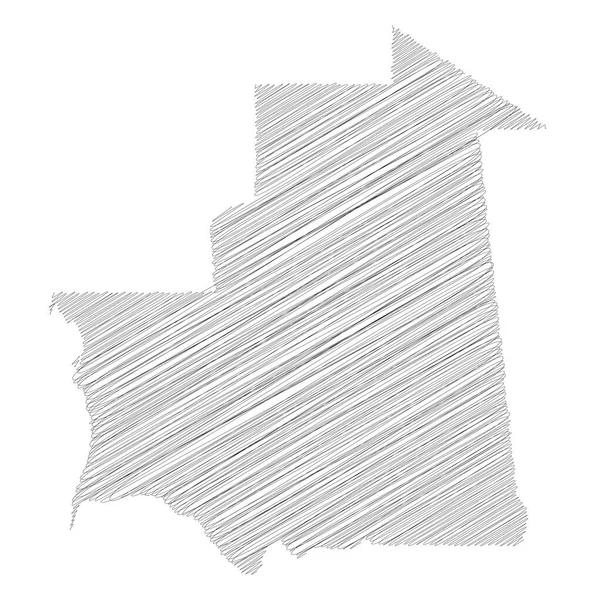 Mauretanien - penna klottra skiss siluett karta över landsbygden med tappade skugga. Enkel platt vektor illustration — Stock vektor