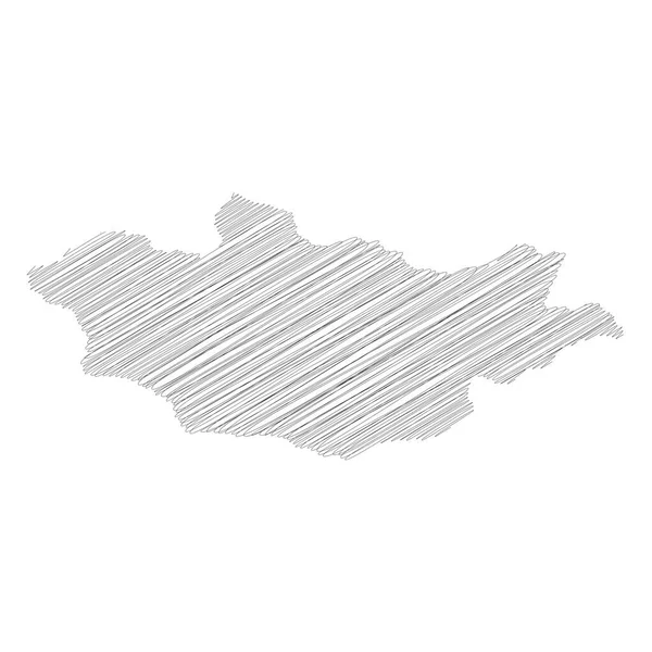 Mongolei - Bleistiftkritzelskizze Silhouette Karte des Landes mit fallendem Schatten. Einfache flache Vektorabbildung — Stockvektor