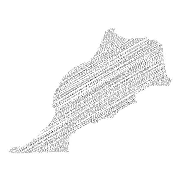 Maroko - ołówek bazgroły szkic sylwetka mapa kraju z opuszczonym cieniem. Prosta płaska ilustracja wektora — Wektor stockowy