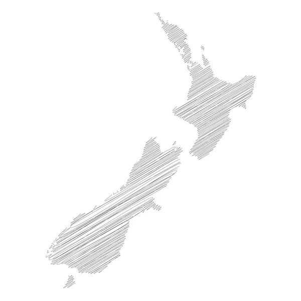 Yeni Zelanda - kalem karalaması. Düşen gölgeli kırsal bölgenin siluet haritası. Basit düz vektör çizimi — Stok Vektör