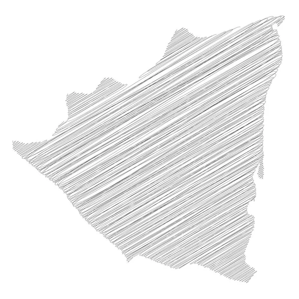 Νικαράγουα - μολύβι scribble σκίτσο σιλουέτα χάρτη της περιοχής χώρα με ρίψη σκιά. Απλή επίπεδη διανυσματική απεικόνιση — Διανυσματικό Αρχείο