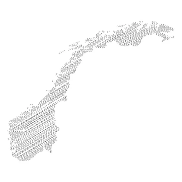 Noruega: mapa de silueta de bocetos de garabatos a lápiz de la zona rural con sombra caída. Ilustración simple vector plano — Vector de stock