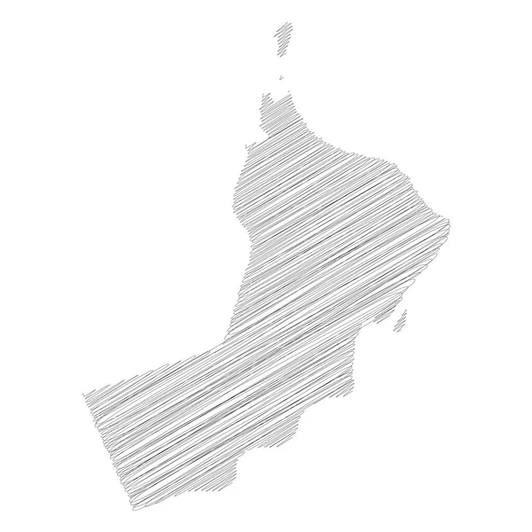 Oman - lyijykynä scribble luonnos siluetti kartta maa alueen putosi varjo. Yksinkertainen litteä vektori kuva — vektorikuva
