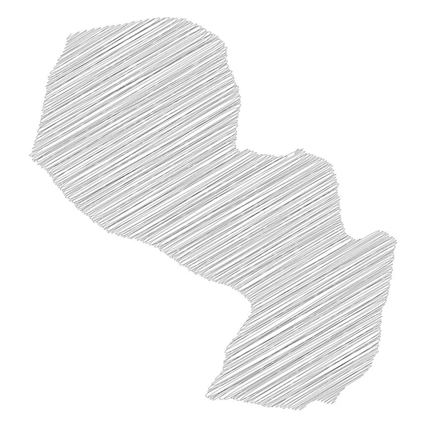Paraguay - kalem karalaması. Düşen gölgeli kırsal bölgenin siluet haritası. Basit düz vektör çizimi — Stok Vektör