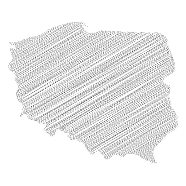 Πολωνία - μολύβι scribble σκίτσο σιλουέτα χάρτη της περιοχής της χώρας με ρίψη σκιά. Απλή επίπεδη διανυσματική απεικόνιση — Διανυσματικό Αρχείο