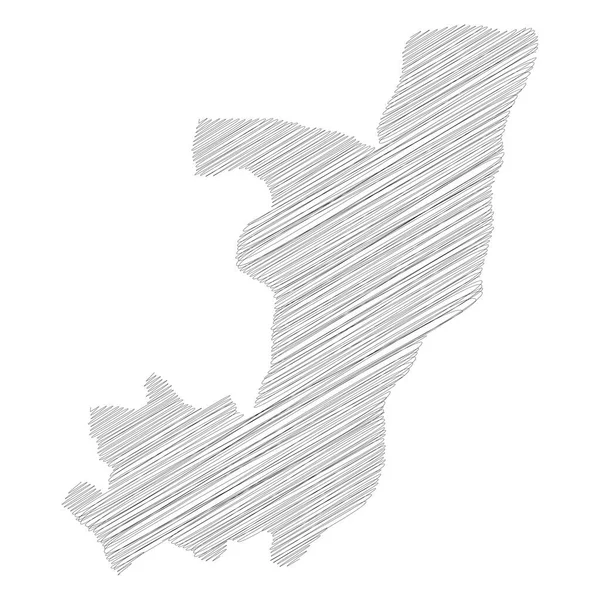 Δημοκρατία του Κονγκό, πρώην Ζαΐρ - μολύβι μουτζούρες σκίτσο χάρτη της περιοχής χώρα με ρίγη σκιά. Απλή επίπεδη διανυσματική απεικόνιση — Διανυσματικό Αρχείο