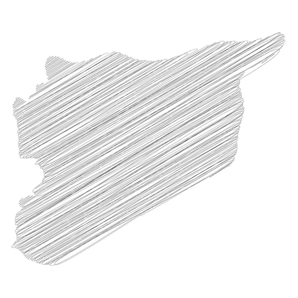 Συρία - μολύβι scribble σκίτσο σιλουέτα χάρτη της περιοχής της χώρας με ρίψη σκιά. Απλή επίπεδη διανυσματική απεικόνιση — Διανυσματικό Αρχείο