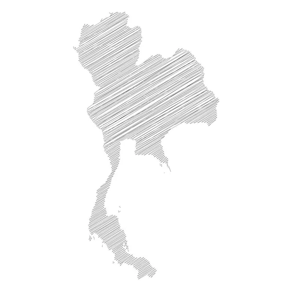 Thaïlande crayon griffonnage croquis silhouette carte de la région du pays avec ombre portée. Illustration vectorielle plate simple — Image vectorielle