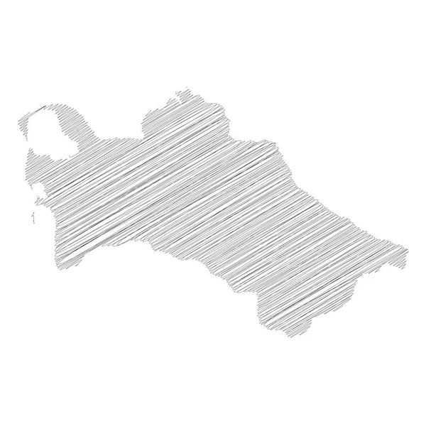 Turkmenistan - ołówek bazgroły szkic sylwetka mapa kraju z opuszczonym cieniem. Prosta płaska ilustracja wektora — Wektor stockowy