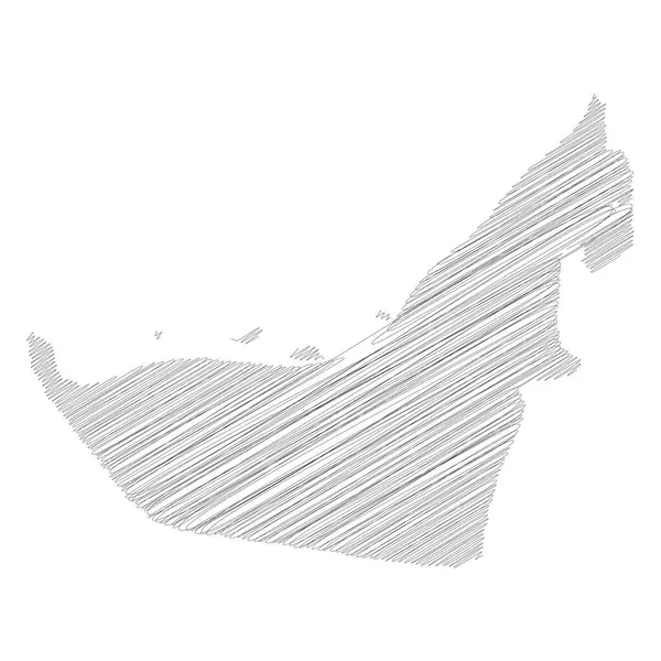 Ηνωμένα Αραβικά Εμιράτα, Ηνωμένα Αραβικά Εμιράτα - μολύβι scrabble σκίτσο χάρτη σιλουέτα της περιοχής της χώρας με ρίψη σκιά. Απλή επίπεδη διανυσματική απεικόνιση — Διανυσματικό Αρχείο