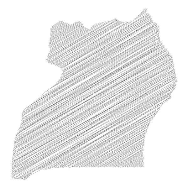Ουγκάντα - μολύβι scribble σκίτσο σιλουέτα χάρτη της περιοχής της χώρας με ρίψη σκιά. Απλή επίπεδη διανυσματική απεικόνιση — Διανυσματικό Αρχείο