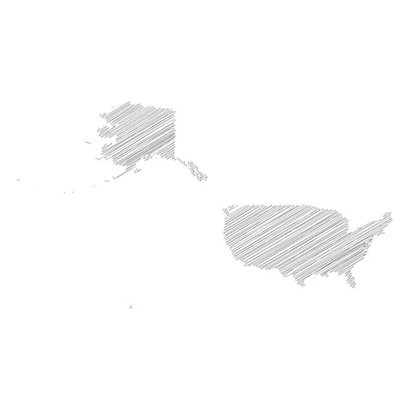 Ηνωμένες Πολιτείες της Αμερικής, ΗΠΑ - μολύβι scrabble σκίτσο σιλουέτα χάρτη της περιοχής της χώρας με ρίψη σκιά. Απλή επίπεδη διανυσματική απεικόνιση — Διανυσματικό Αρχείο
