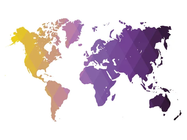 Mapa de Mundo. Gradiente polivinílico bajo amarillo-violeta de formas rombo. Diseño poligonal vectorial moderno — Archivo Imágenes Vectoriales